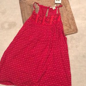 Deep Red /soft orange crochet /embroidered top